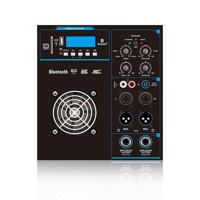 SUB12-2.1: Campuran Keluar dan Output Kuasa untuk Satelit 2.1 atau 2.2 Saluran Power Out Line Array Modul Fungsian Speaker