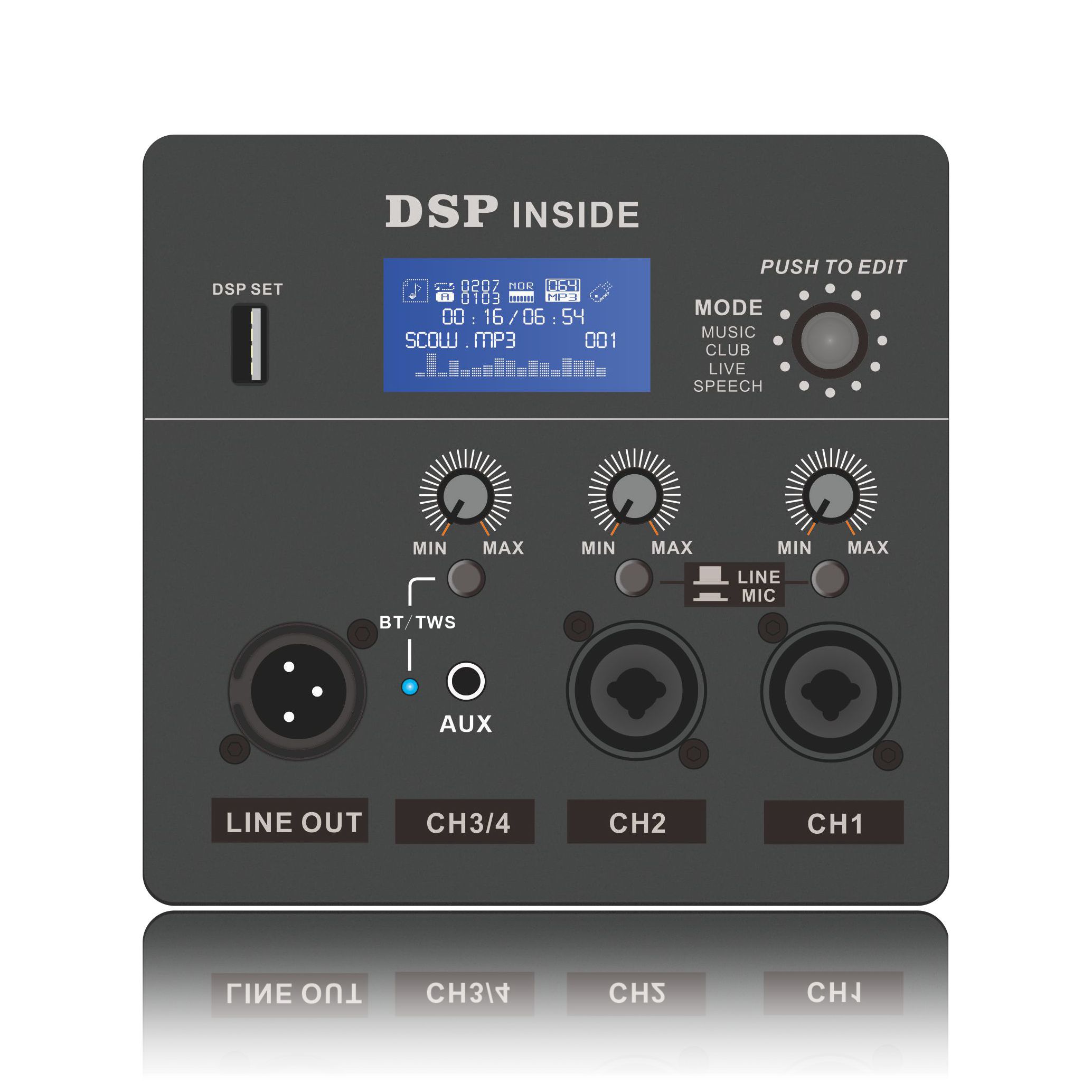 DSP1801: Pembesar Suara Frekuensi Penuh Aktif ADAU1701 Berdasarkan Modul Fungsi DSP